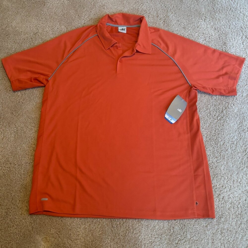 NWT Men's ALO Orange Cool Fit Shirt Size Large Short Sleeve Polo Workout
